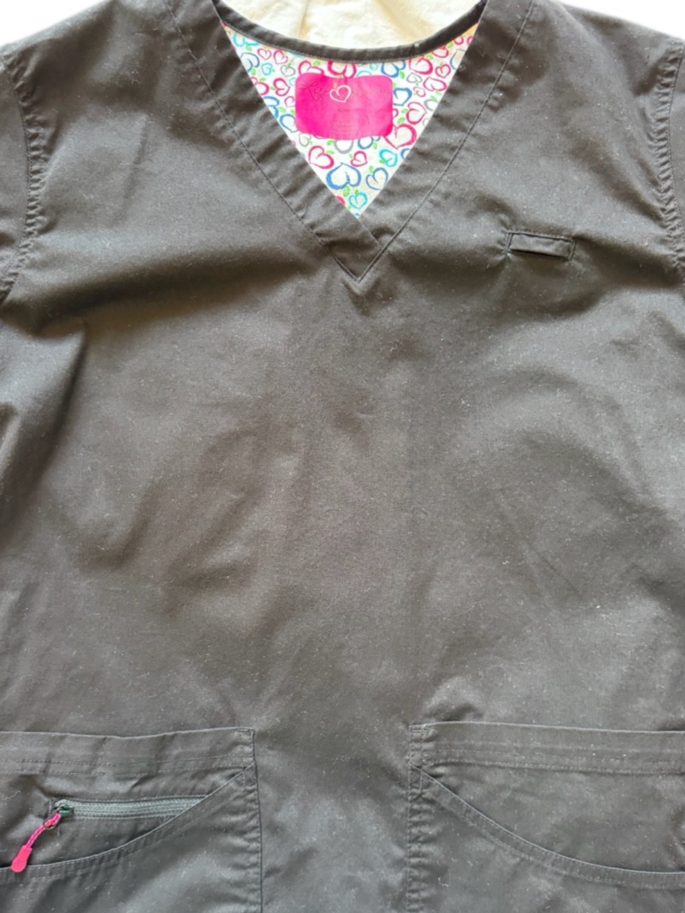 Life is peachy Black Scrub Set with Pink Trim pants medium TALL ; top large - Picture 6 of 12